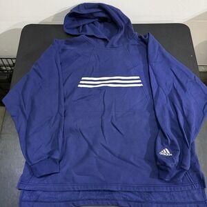 Vintage 90s Adidas Navy Blue Fleece Hoodie Three Stripes‎ Size Medium Y2K